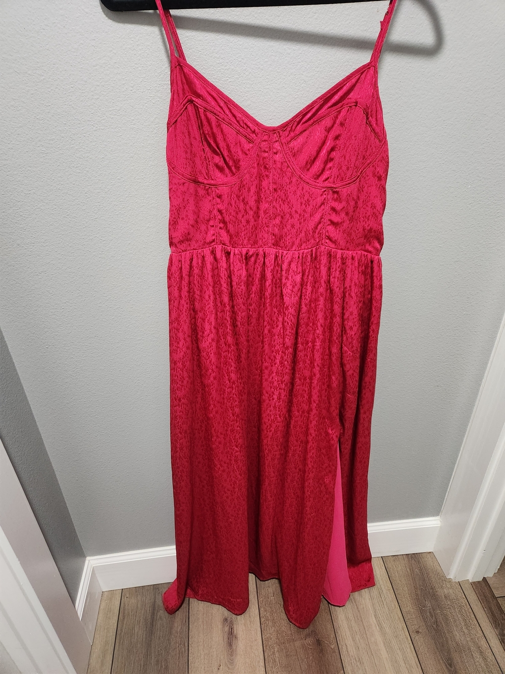 Storia Hot Pink Satin Slip Dress with Spaghetti Straps